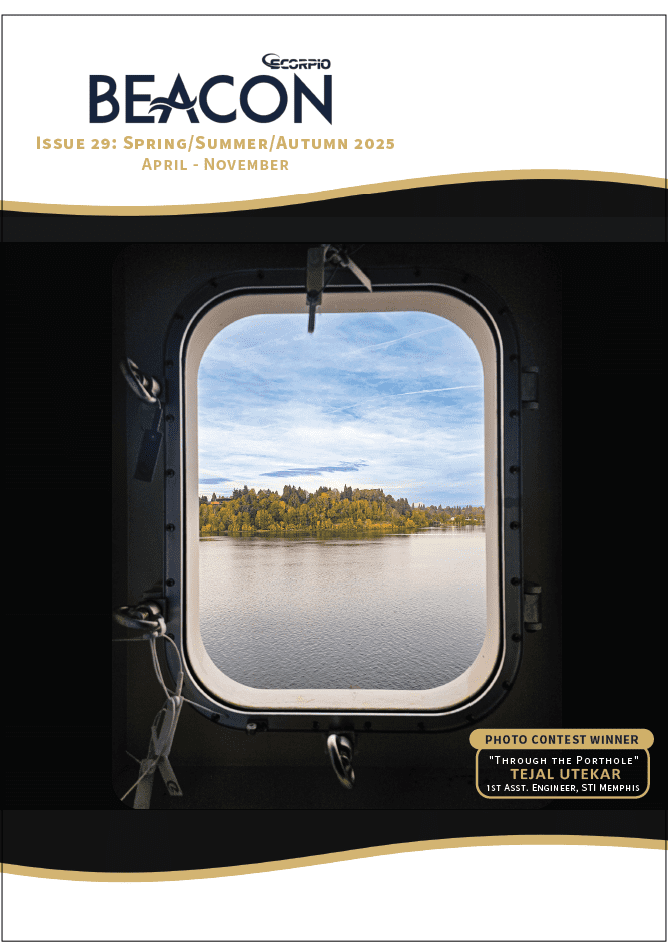 Magazine cover with a photo of a window looking onto trees