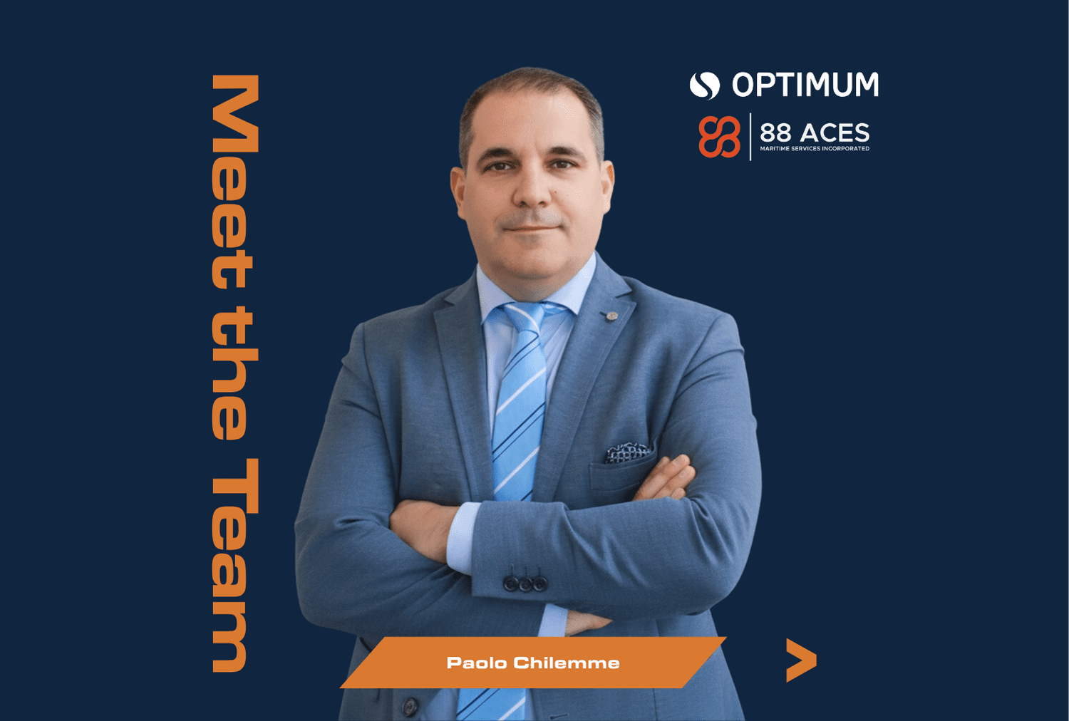 Man standing with arms crossed with a blue background