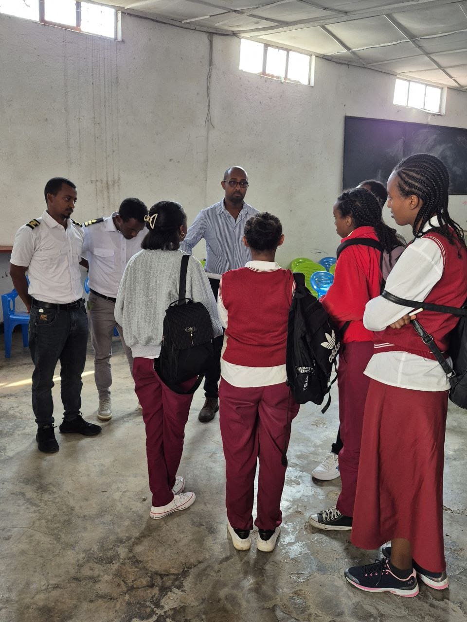 Student staying back to talk to the seafarers