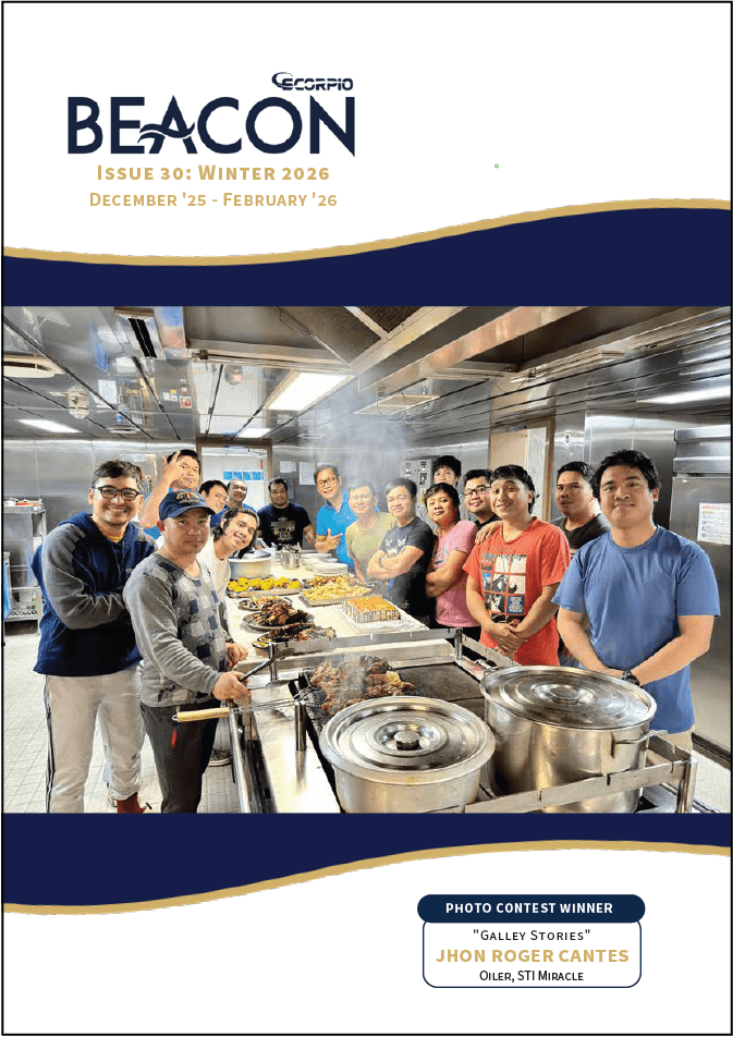 Cover of the Beacon magazine with a photo of the galley crew