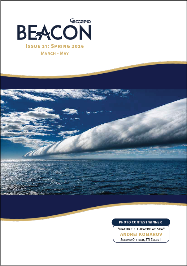 Cover of the company magazine, featuring a long white cloud over the blue ocean.